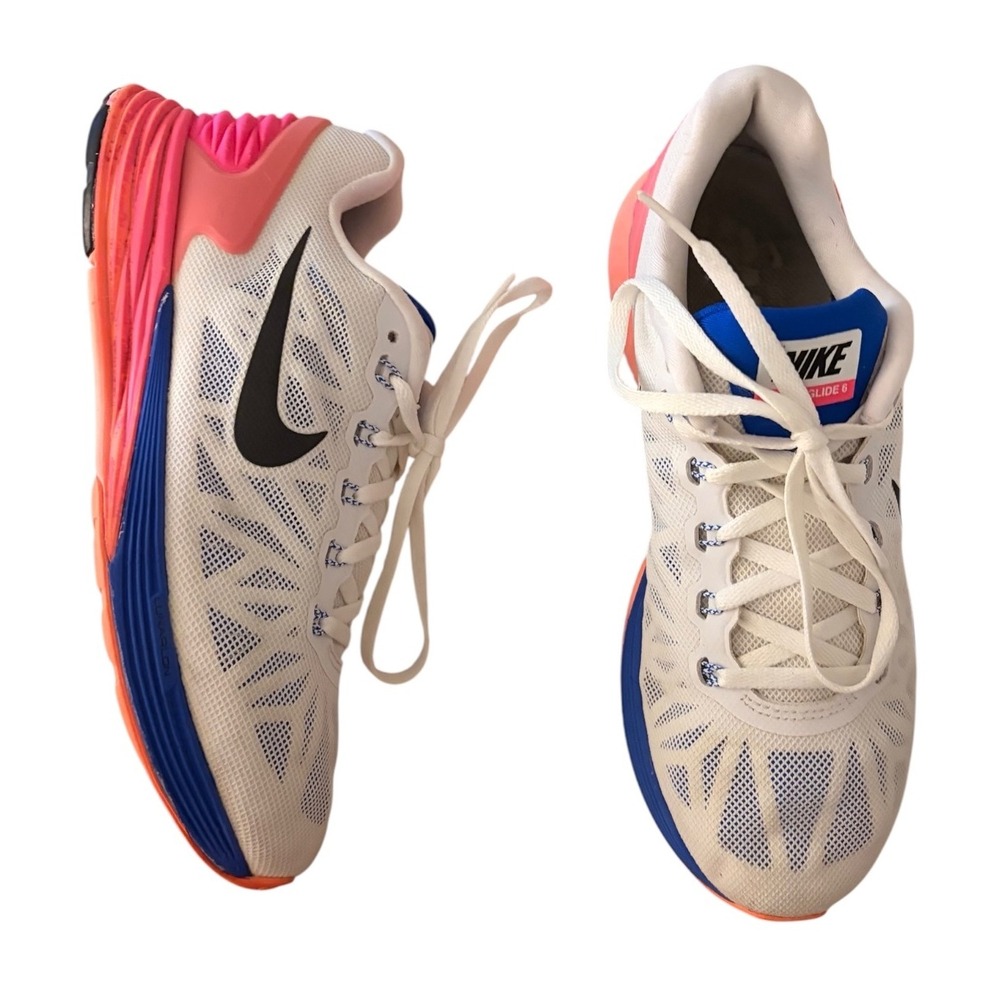 Nike Lunarglide 6 Women Size 8.5 Running Shoes White Pink Blue Athletic